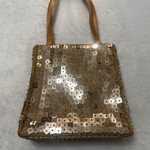 Jessica Mcclintock Sequin Handbag Gold Tone - Picture 2 of 13